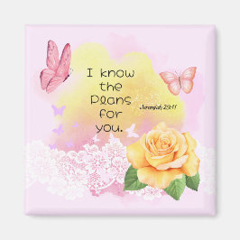 Jeremiah 29:11 Bible Verse Rosa Gult Butterfly Magnet