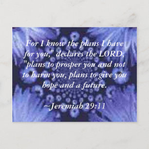 Jeremiah 29:11 Blått postkort för Daisy Vykort