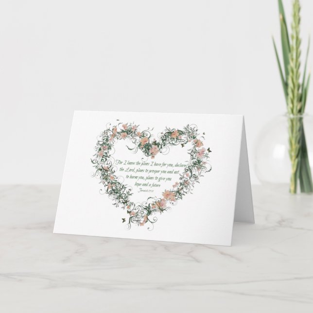 Jeremiah 29:11 Flower Heart Card Kort (Framsida)