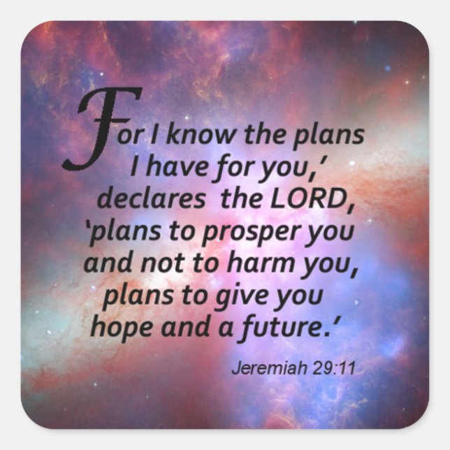 Jeremiah 29:11 fyrkantigt klistermärke (Framsida)