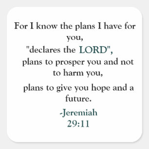 Jeremiah 29:11 fyrkantigt klistermärke