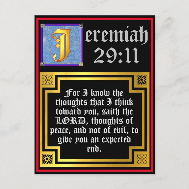 Jeremiah 29:11 Guld Ljuserade Brev bibelcitat Helg Vykort (Framsida)