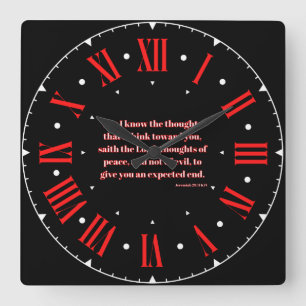 Jeremiah 29:11 KJV Bible Verse Red Roman Numeral Fyrkantig Klocka