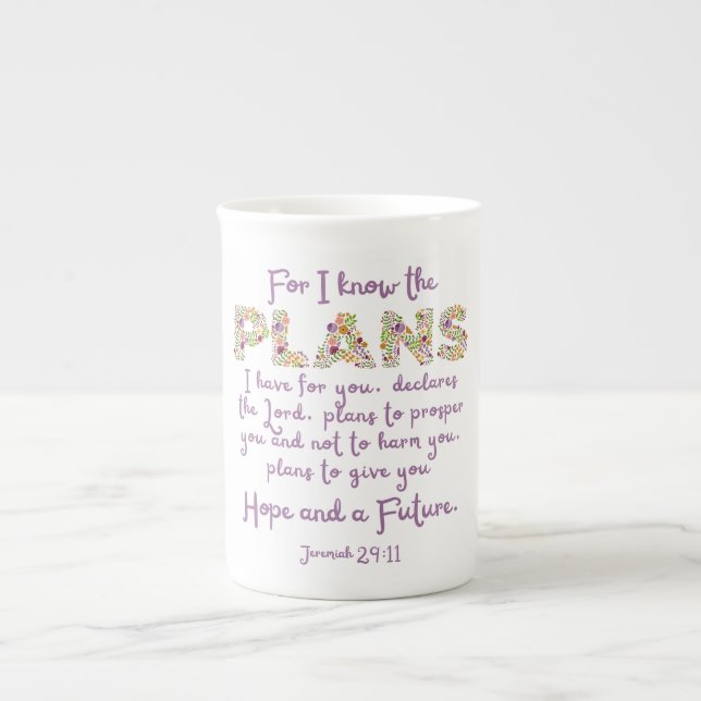 Jeremiah 29:11 Lila, Blommigt Brev Christian Benporslin Mugg (Framsidan)