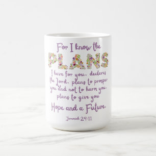 Jeremiah 29:11 Lila, Blommigt Brev Christian Kaffemugg