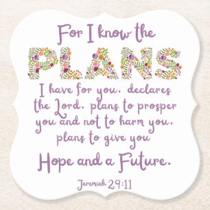 Jeremiah 29:11 Lila, Blommigt Brev Christian Underlägg Papper
