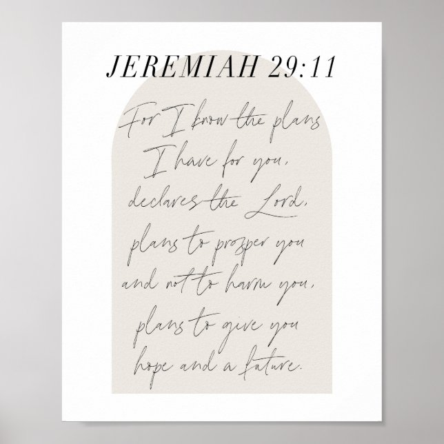 Jeremiah 29:11 Minimal Boho Beige Arch-skript Poster (Framsidan)