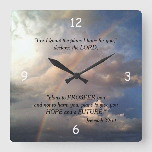 Jeremiah 29:11 Rainbow Wall Clock Fyrkantig Klocka (Framsida)