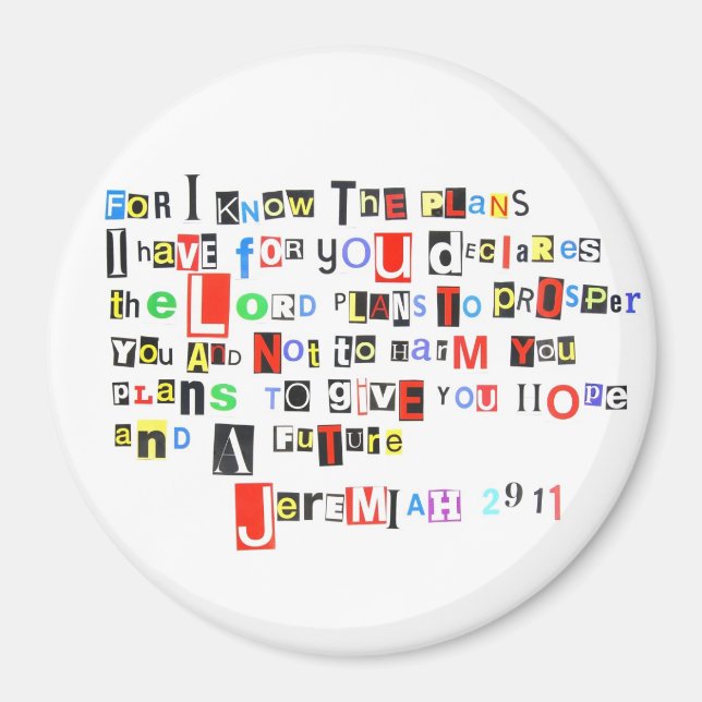 Jeremiah 29:11 Ransom Note Round Magnet (Framsidan)