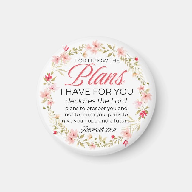 Jeremiah 29:11 Rosa Flowers Wandebible Verse Magnet (Framsidan)