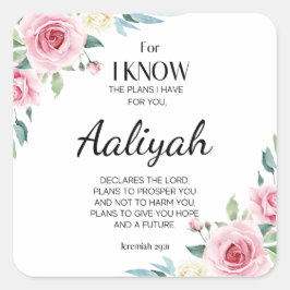 Jeremiah 29:11 Rosa ros Personalize Fyrkantigt Klistermärke