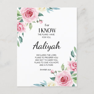 Jeremiah 29:11 Rosa ros Personalize Vykort