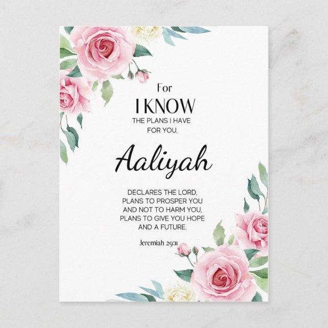 Jeremiah 29:11 Rosa ros Personalize Vykort (Framsida)