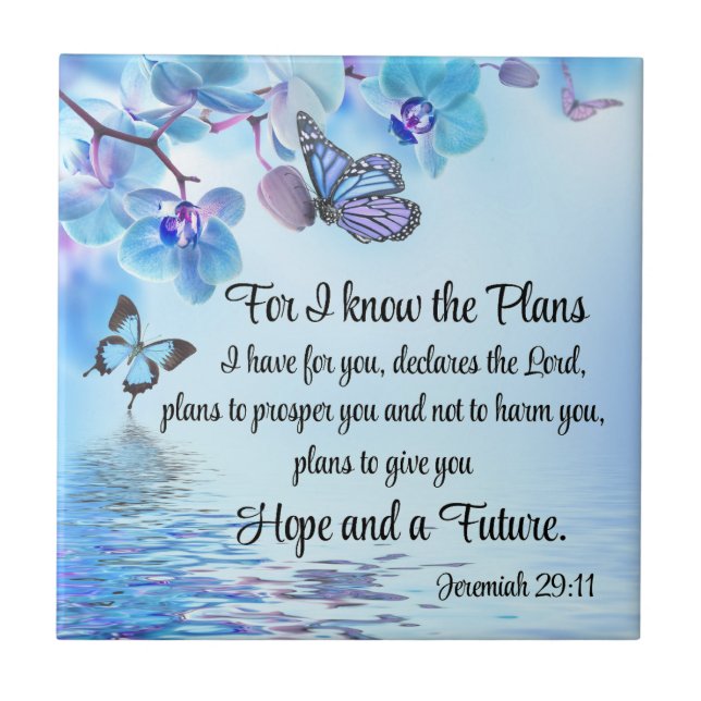Jeremiah 29:11 Tropical Orchids Butterfly Bible Kakelplatta (Framsidan)