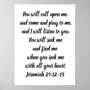 Jeremiah 29:12-13, minimalistisk bibelverse poster