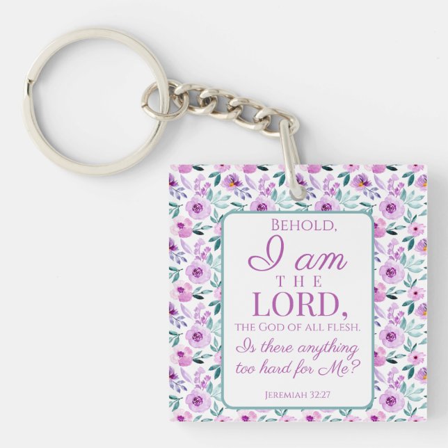 Jeremiah 32:27 med Lila blommor-bakgrund (Framsidan)