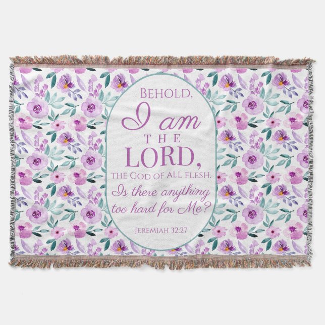 Jeremiah 32:27 med Lila blommor-bakgrund Filt (Framsidan)
