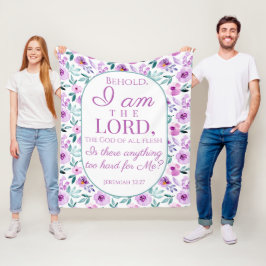 Jeremiah 32:27 med Lila blommor-bakgrund Fleecefilt