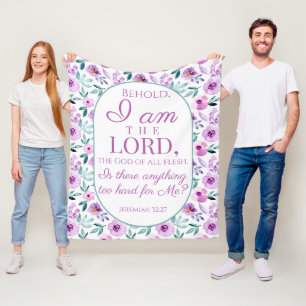 Jeremiah 32:27 med Lila blommor-bakgrund Fleecefilt