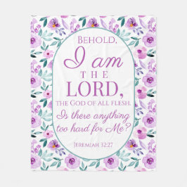 Jeremiah 32:27 med Lila blommor-bakgrund Fleecefilt