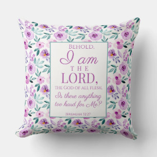 Jeremiah 32:27 med Lila blommor-bakgrund Kudde