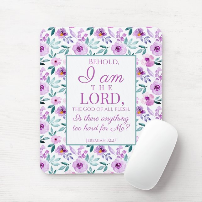 Jeremiah 32:27 med Lila blommor-bakgrund Musmatta (Med mus)