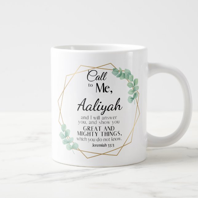 Jeremiah 33:3 Ring mig Eucalyptus Personalize Jumbo Mugg (Höger)