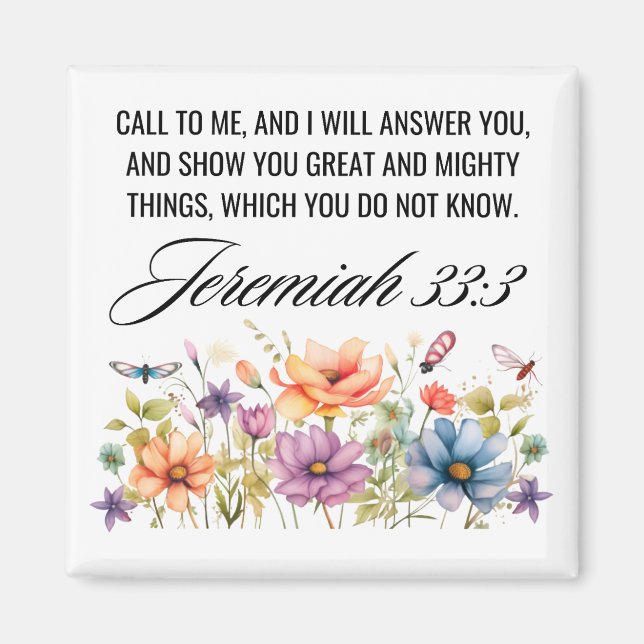 Jeremiah 33:3 Ring till mig Wildblomskript Magnet (Framsidan)