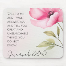 Jeremiah 33:3 Rosa ros Heart Mouse Pad