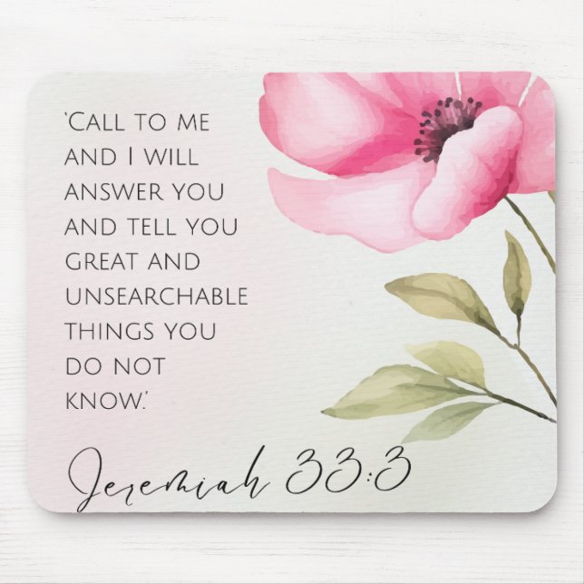 Jeremiah 33:3 Rosa ros Heart Mouse Pad Musmatta (Framsidan)
