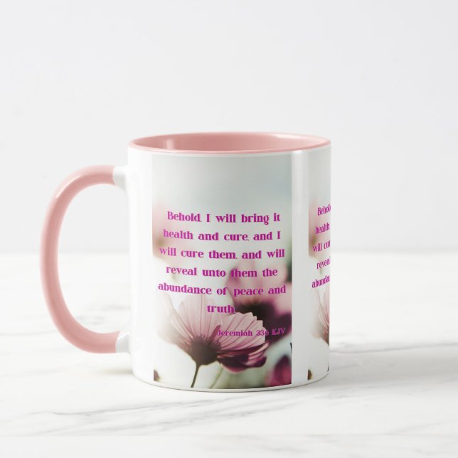 Jeremiah 33:6 KJV Bible Scripture Pic Two-Tone Mugg (Vänster)