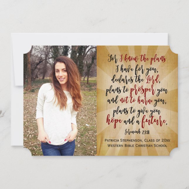 Jeremiah Christian Bible Verse Photo Studenten Inbjudningar (Framsida)