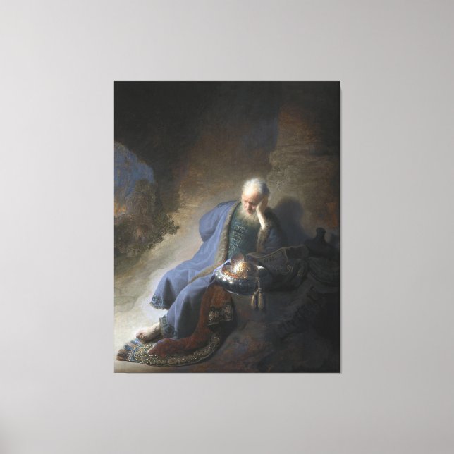 Jeremiah Lamentiing om Jerusalems fall, Rembrandt Canvastryck (Framsida)
