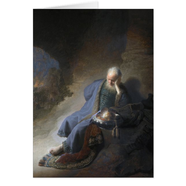 Jeremiah Lamentiing om Jerusalems fall, Rembrandt Hälsningskort (Framsidan)