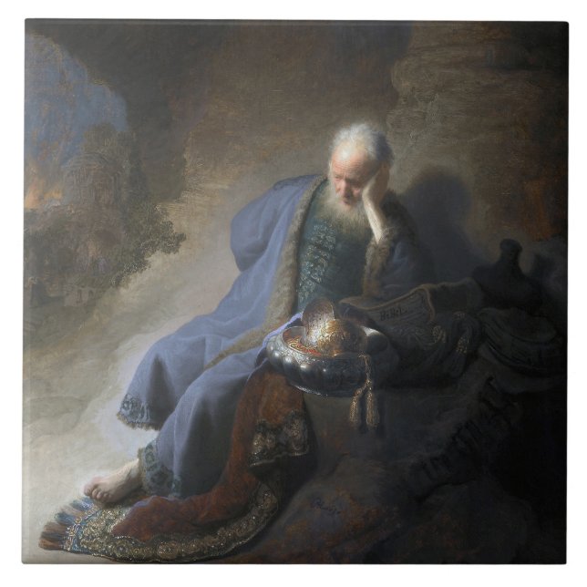 Jeremiah Lamentiing om Jerusalems fall, Rembrandt Kakelplatta (Framsidan)
