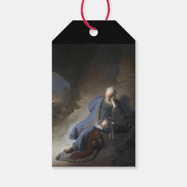 Jeremiah Lamentiing om Jerusalems fall, Rembrandt Presentetikett (Framsidan)