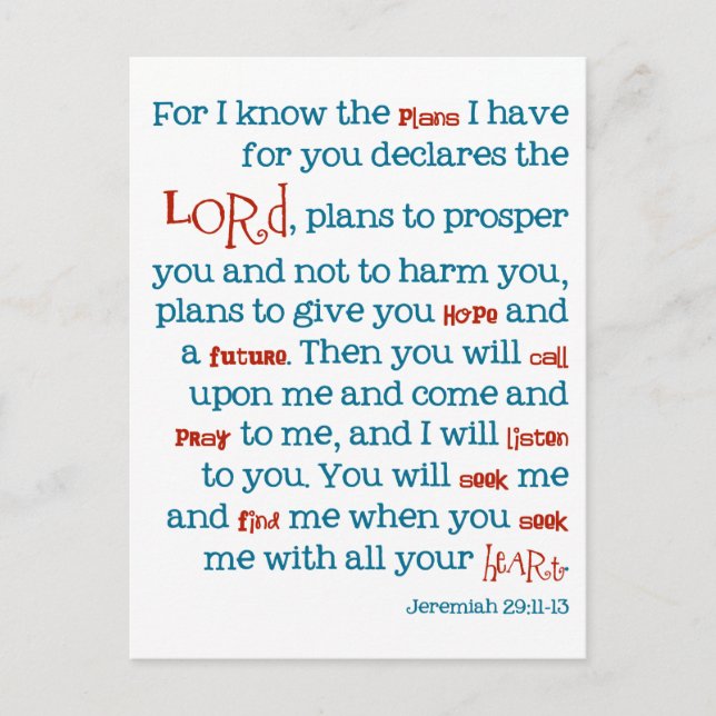 Jeremiah Plans Christian Bible Quote Card Notecard Vykort (Framsida)