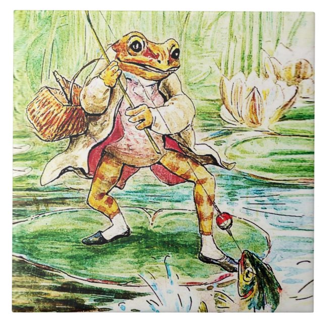 "Jeremy Fisher Catches a Fish" av Beatrix Potter Kakelplatta (Framsidan)