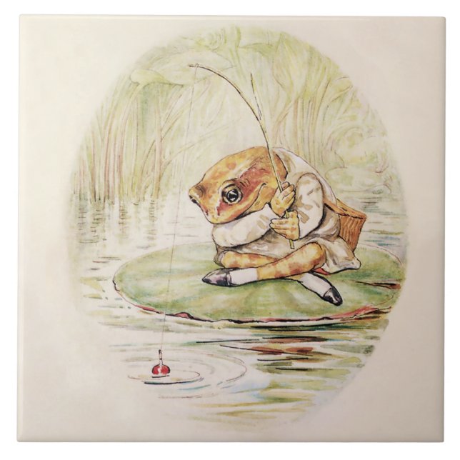 "Jeremy Fisher on a Lilypad" av Beatrix Potter Kakelplatta (Framsidan)