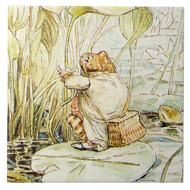 Jeremy Fisher på en Lily-pad av Beatrix Potter Kakelplatta (Framsidan)