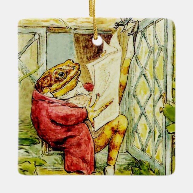 “Jeremy Fisher Reads the News” by Beatrix Potter Julgransprydnad Keramik (Framsida)