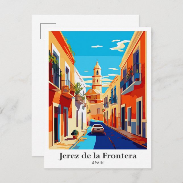 Jerez de la Frontera Spain Travel Illustration Vykort (Fram/baksida)