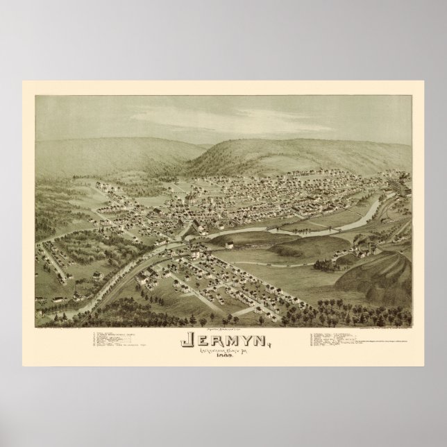 Jermyn, PA Panoramic Karta - 1889 Poster (Framsidan)