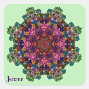 JEROME ~ Grönt Rosa Lila Blue Kaleidoscope 3D ~ Fyrkantigt Klistermärke