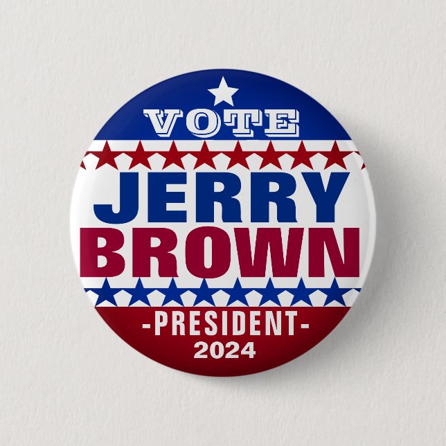 Jerry Brown för president 2024 Kampanj Button Knapp (Framsida)