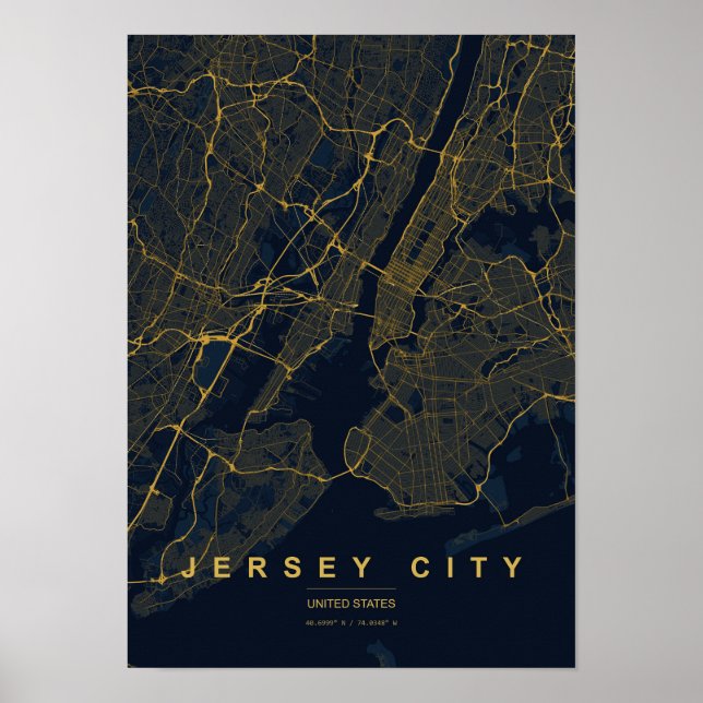 Jersey City New Jersey Stiliskt Karttryck Poster (Framsidan)