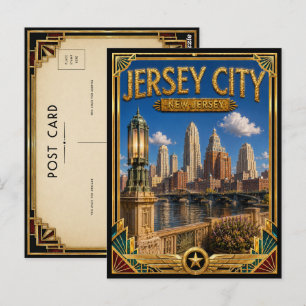 Jersey City New Jersey Vintage Art Deco Guldåldern Vykort