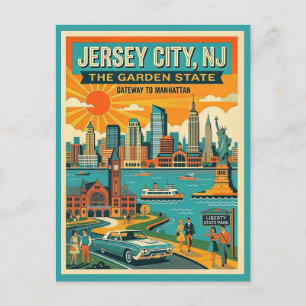Jersey City NJ Gateway till Manhattan Retro Vykort