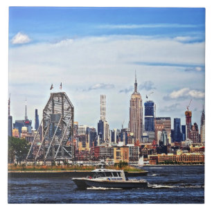 Jersey City NJ - Polisbåt vid Colgate Clock Kakelplatta