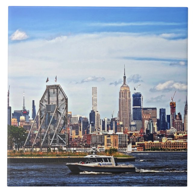 Jersey City NJ - Polisbåt vid Colgate Clock Kakelplatta (Framsidan)